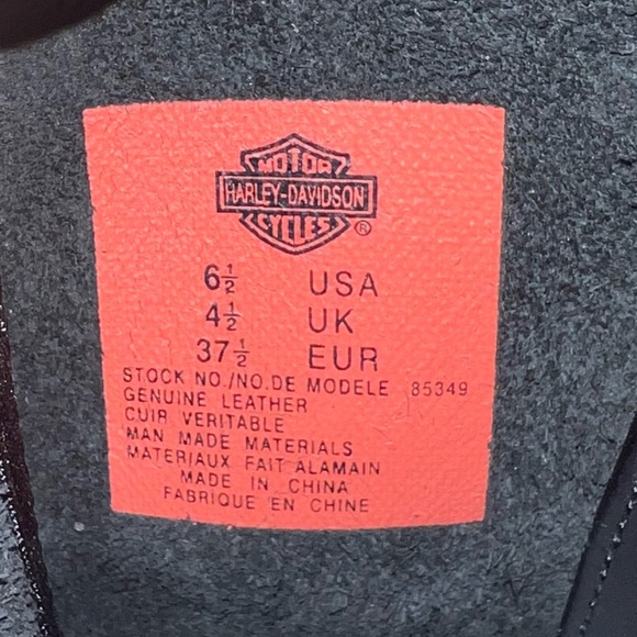 Harley Davidson Women’s Black Leather Rhinestone Studded Side Zip Heeled Boots - Picture 8 of 8